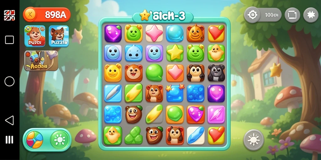 Tampilan gameplay Match-3 yang penuh warna dan menarik.