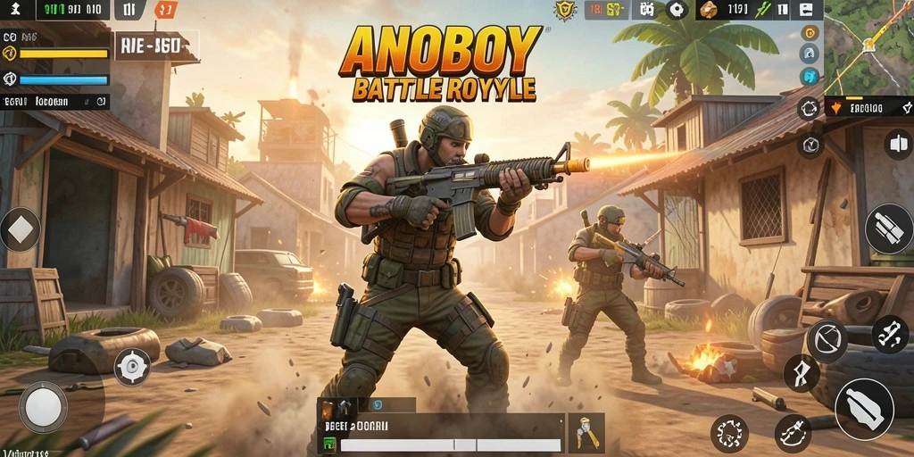 Tampilan gameplay ANOBOY dengan aksi Battle Royale yang mendebarkan.