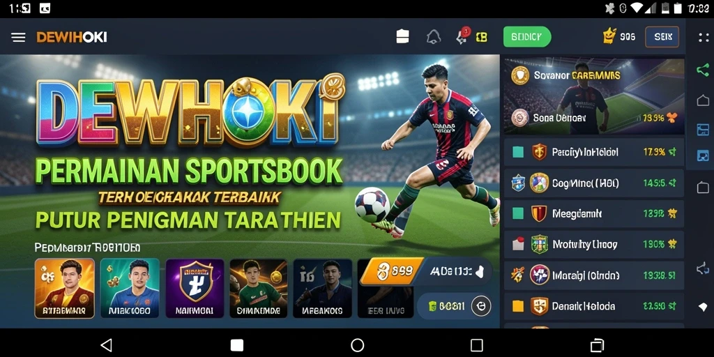 Screenshot utama DEWIHOKI menampilkan antarmuka taruhan olahraga yang interaktif.