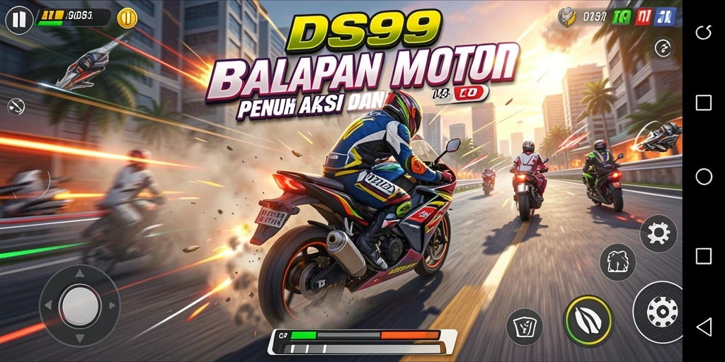 Gameplay seru dan mendebarkan dalam DS99 saat berlomba dengan motor.