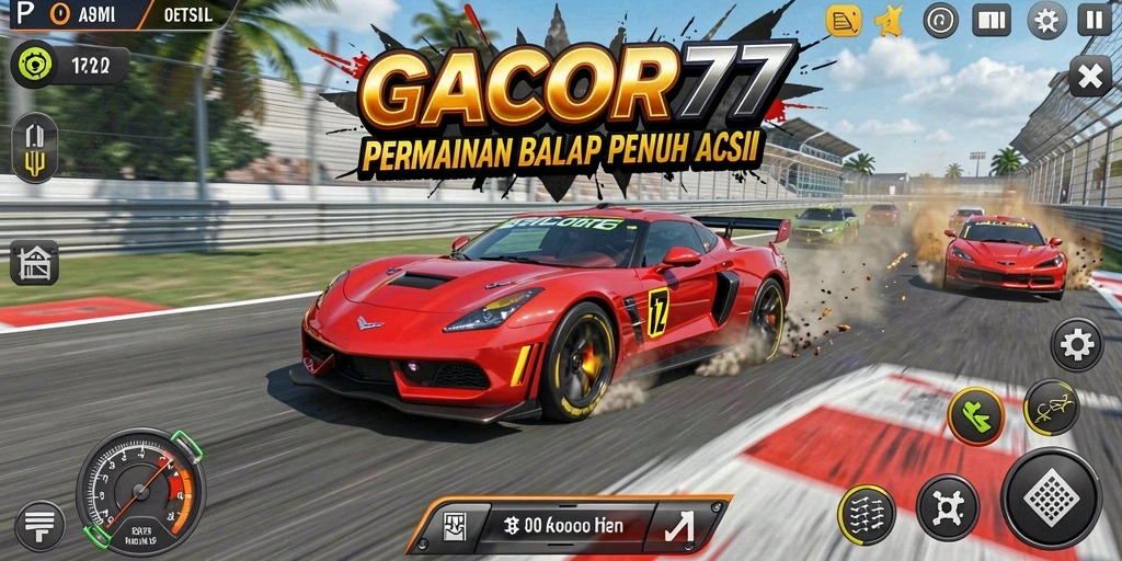 Tampilan gameplay menegangkan dalam GACOR77 saat balapan.