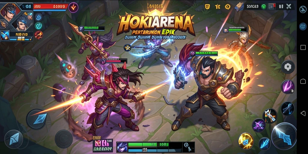 Gameplay seru HOKIARENA di arena MOBA.