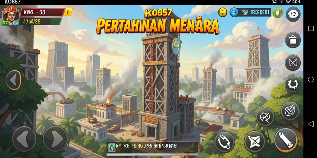 Gameplay KO857 menunjukkan pertahanan menara yang intens dan strategis.