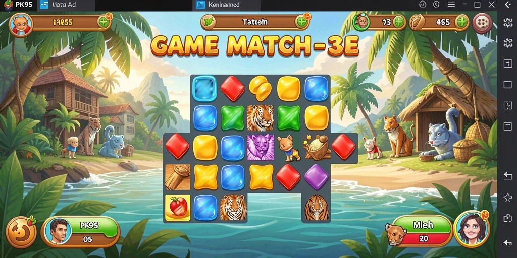 Tampilan gameplay seru PK95 saat mencocokkan objek di level yang menantang.
